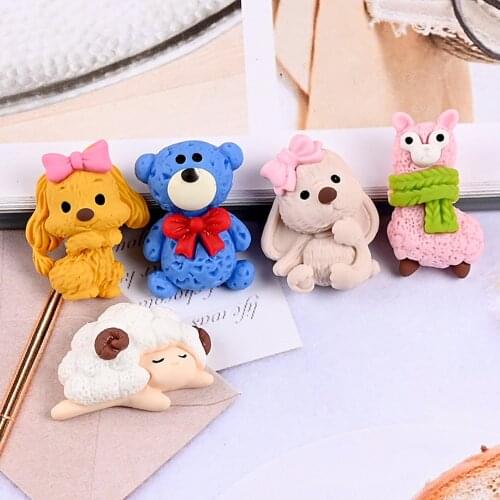 50pcs Mix Cartoon Miniature Little Dog Bear Sheep Alpaca Flatback Planar Resin Cabochon DIY Crafts Home Decoration Accessories