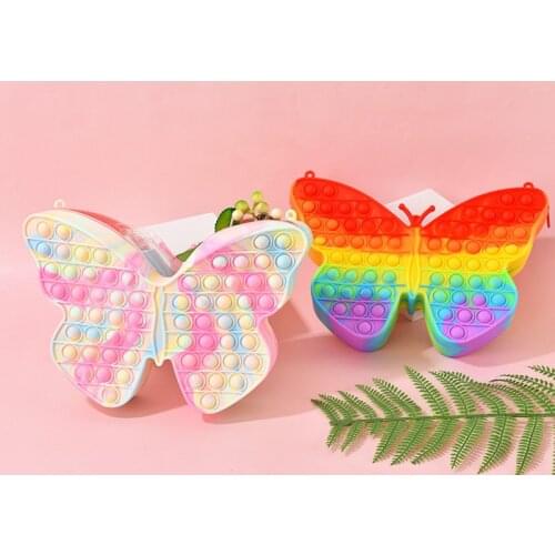 Antistress Silicone wallet Bag Kawaii butterfly Messenger bag Woman Simple Dimple Fidget Toys Pencil Cases Push Bubble For Girls