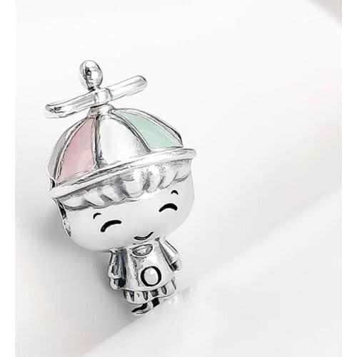 Authentic 925 Sterling Silver Creative Propeller Hat Dynamic Boy Beading Fit Original Pandora Bracelet For Women Diy Jewelry