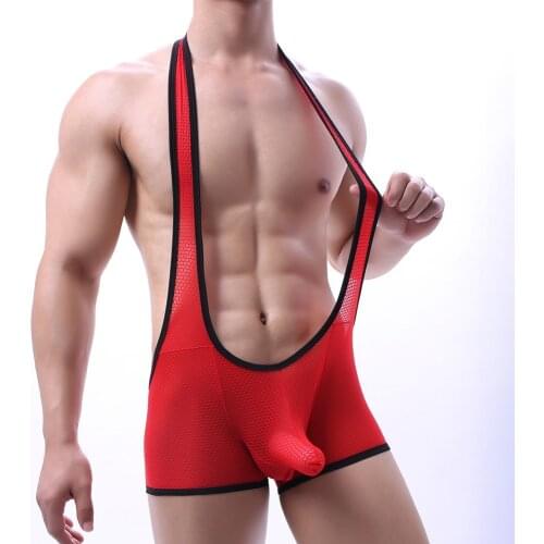 Sexy Men Jockstrap Boxer Leotard Underwear Wrestling Singlet Bodysuit Sportswear Open Butt Mesh Boxers Jumpsuits Gays Shaper