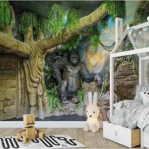 Milofi custom large mural wall covering hand-painted gorilla children living room bedroom TV background wall paper mural