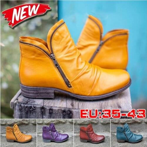 PU Leather Thick Heel Winter Boots Zipper Comforable Female Leather Snow Boots Fashion Large Size Women Winter Shoes Ankle