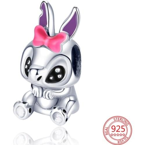 New 100% 925 Sterling Silver Cute Pink Knot Squirrel Charm Bead DIY Fashion Jewelry Gift Fit Original Pandora Bracelet Bangle