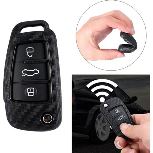 For Audi A1 A3 S3 Q3 Q7 TT Carbon Fiber Hard Flip Key Fob Case Cover ABS Car Key Shell