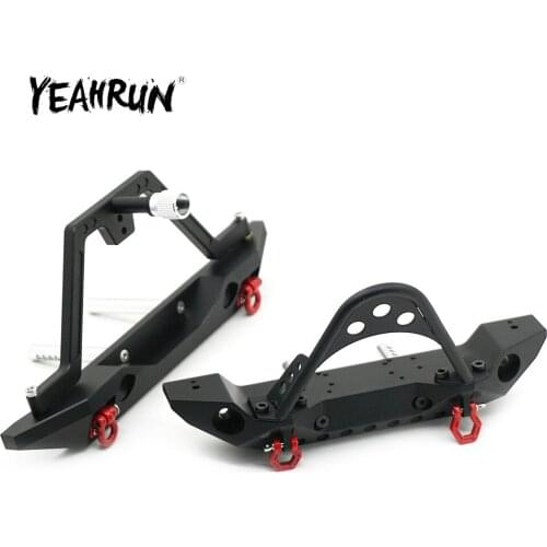 YEAHRUN Black Metal Front & Rear Bumper with Winch Mount & LED Light for Axial SCX10 1/10 RC Crawler Car Upgrade Parts