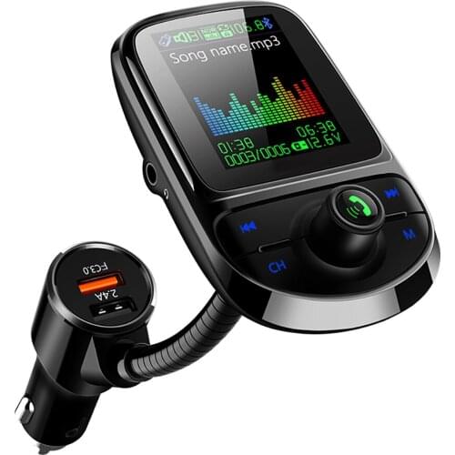 JINSERTA 1.8" TFT Color Screen Bluetooth 5.0 FM Transmitter HiFi Stereo 3.5mm AUX Mp3 Player TF USB music QC3.0 Fast charger