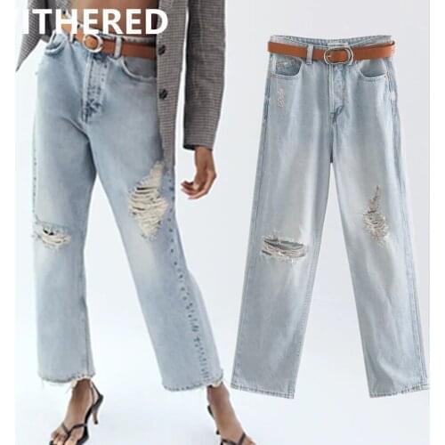 Jenny&Dave boyfriend jeans summer jeans woman england retro high street hole loose high waist jeans ripped mom jeans for women