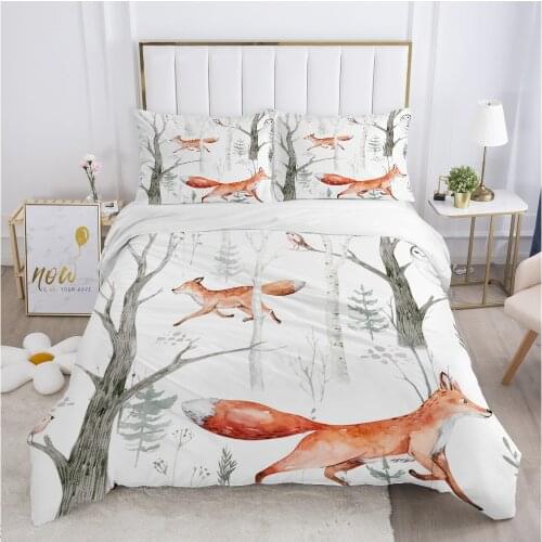 Luxury Bedding set King Queen Duvet cover set Pillow case 50x75 50x80 Bed linens 240x220 240x260 Nordic Bedclothes Fox