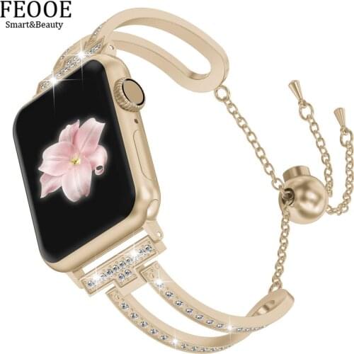 FEOOE Suitable for Apple Watch1/2/3/4 Metal Strap Stainless Steel Bracelet Steel Strap Diamond Chain Strap LXY