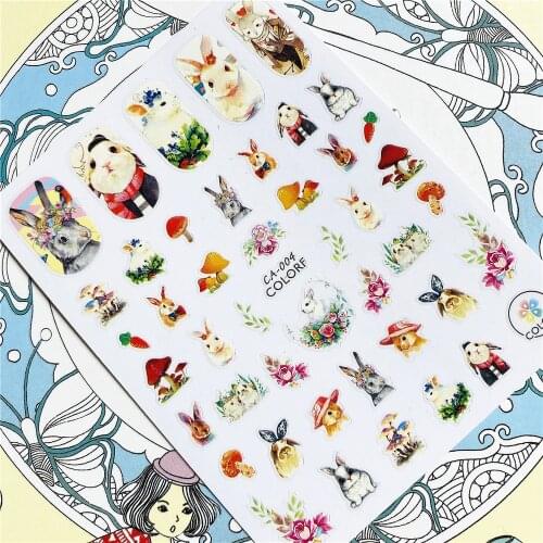 CA-004 CA-005 CA-277 Bunny fruit party cat 3D Back glue Nail Art Stickers Decals Sliders Nail ornament decoration
