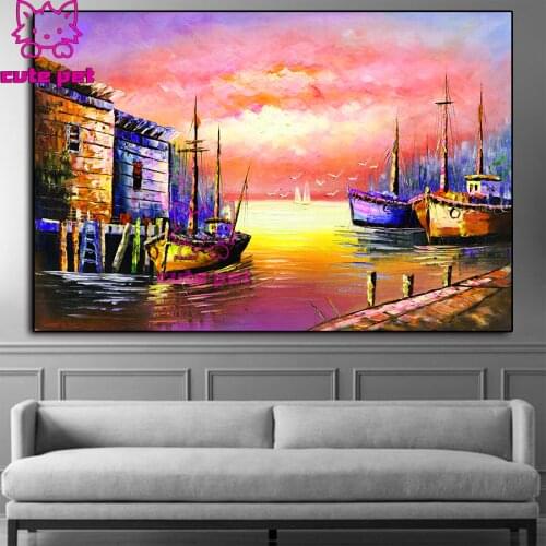 DIY Diamond Painting set Sunset sailing boat oil painting landscape cross stitch full square diamond embroidery mosaic painting