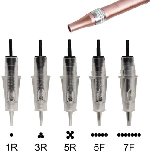 50pcs Disposable Sterile 10mm Screw Tattoo Needle Cartridge with RL/F Tattoo Needle Tips for PMU Machine eyebrow/lips/eyeliner