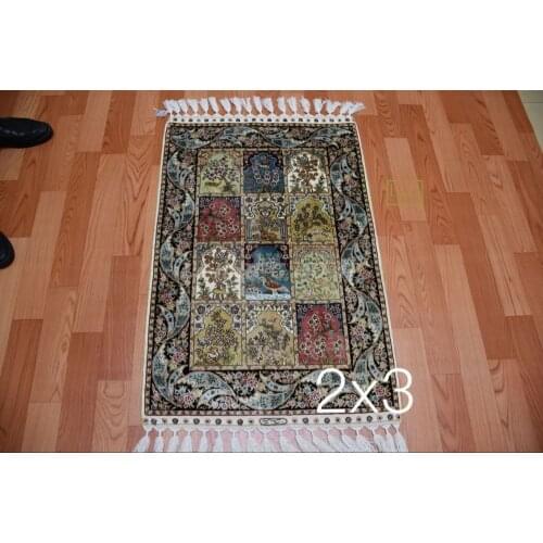 Free shipping 2'X3' 230 Line Handmade Silk Oriental Persian Rug hand Knotted silk carpet for home decoration