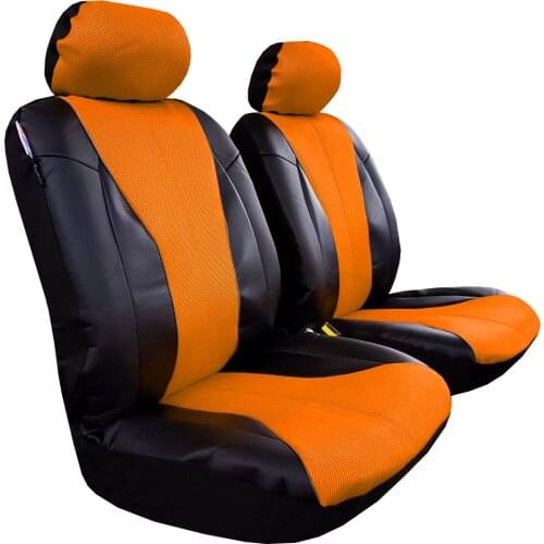 Power Orange Black Leather Seat Covers For Trucks Dogs Cars SUV, Leatherette Spacer Mesh Front Set Auto Protector