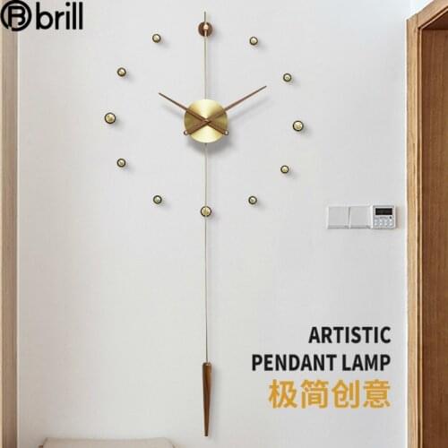 Creative Spain 3d Wall Clock Gold Metal Walnut Wood Pendulum Clock Living Room Luxury Diy Clocks Home Decor Pendule Murale Gift