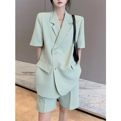 2021 Summer Womens Suit Set Casual Blazer 2 Piece Set Female Jacket Office Lady Blazer Shorts Sets