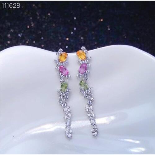 Fashion tassels S925 silver natural Multicolor sapphire gem drop earrings natural gemstone women birthday party gift jewelry