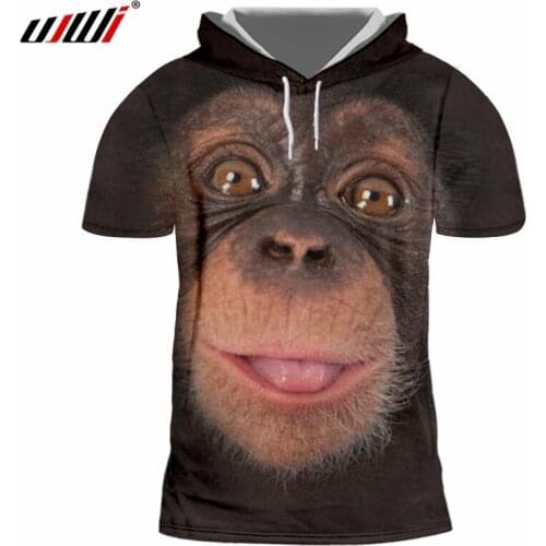 UJWI Man New Funny Hooded Tshirt 3D Printed Black Big Eyes Animal Orangutan Best Selling Large Size 5XL Mens T shirt