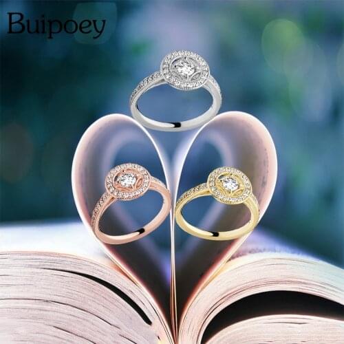 Buipoey Classic Vintage Gold Color Rings For Women Men Lovers Sweetheart Couple Round Rhinestone Ring Men Wedding Jewelry Gift