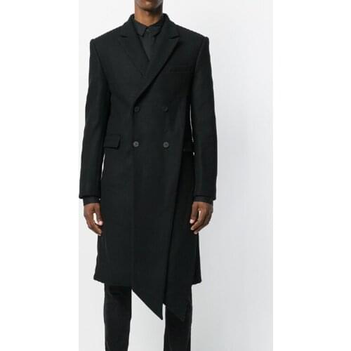 Mens yamamoto woolen coat Long irregular double-breasted shirt personality Slim plus sizeAutumn And Winter