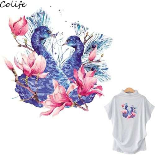 Art Peacock Animal Fashion Patch For Jeans Quality Washable Heat Transfers Bird Applique For Dress Top Ironing Sticker Hot Sale