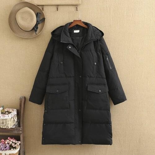 Plus Size Cotton-Padded Jacket For Women Hoodie Zippers Hem Slit And Buttoned At The Both Sides Extra Large Size Winter Coat