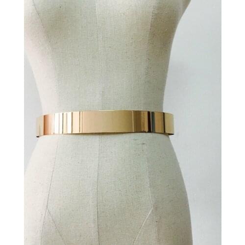 Vintage Lady Simple Belts Mirror Waistband Fashion Women Adjustable Metal Waist Belt Bling Gold Silver Color Plate