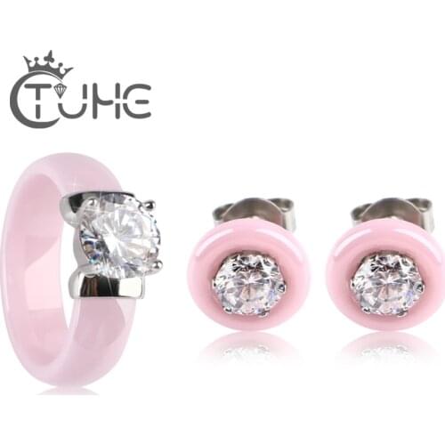 Romantic Jewelry Wedding Dress Jewelry Set For Charm Of Women Plus Big Carat Rhinestone Ceramic Stud Earrings Rings Women Gift