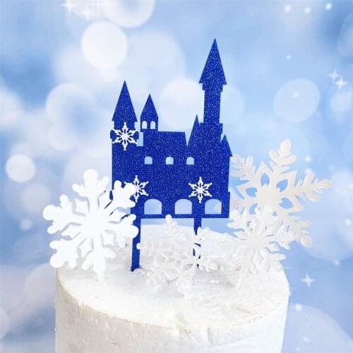Christmas Winter Snowfake Castle Acrylic Cake Topper Snow Queen Princess Theme Happy Birthay Cake Decoration Party Supplies
