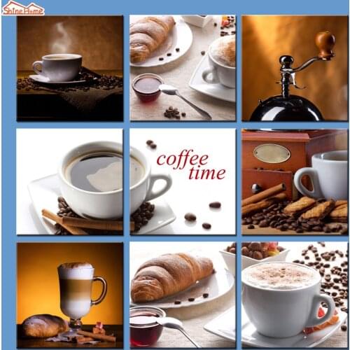 ShineHome-9pcs Modern Canvas Printing Paintings Coffee Bread Wall Art Picture PostersPrints Quadro for Cafe Bar Hotel Decoration