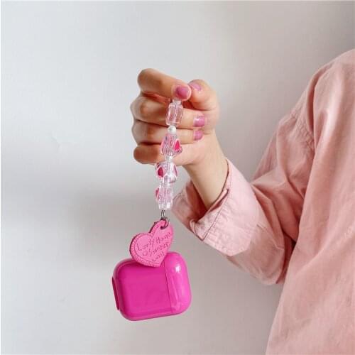 Cute Rose Red Color Earphone Cases for Airpods 2 1 Soft Candy TPU BLuetooth Cover for Airpods Pro Coque with Love Heart Bracelet