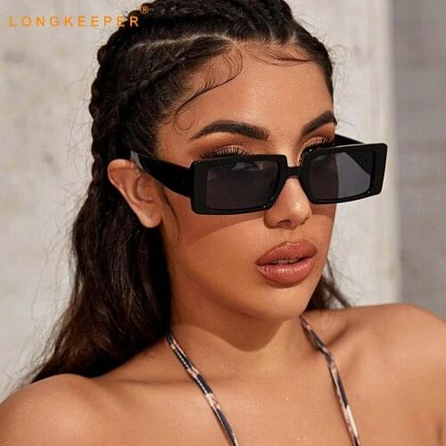 Vintage Rectangle Sunglasses Women 2020 Brand Designer Trendy Black Thick Frame Sun Glasses Ladies Candy Color Eyewear Shades