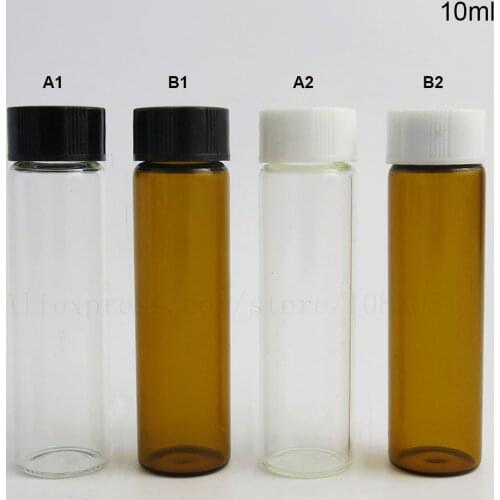 10ml 10cc Amber Clear Screw Neck Glass Bottles With Plastic Cap Transparent Brown Glass Vials 1/3oz Containers 50pcs