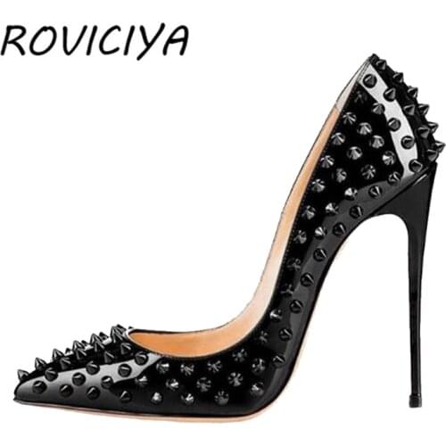 Pumps women shoes rivets female wedding womens shoes heels ladies high heel spring autumn 8-12 cm 33-45 MD008 ROVICIYA
