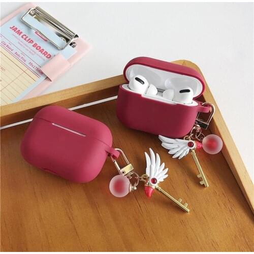 For Apple AirPods 1 2 Pro Case Red wine Soft Silicone Wireless Bluetooth Earphone Protect Cover Cute Bird head stick Keychain