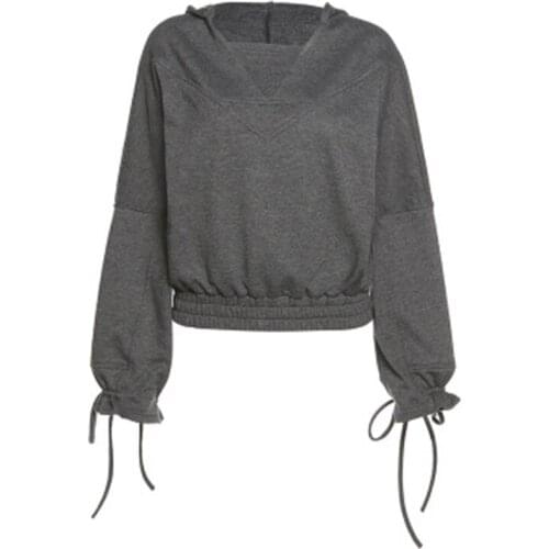 Womens autumn and winter new outdoor leisure loose running jacket hooded sleeve Yoga solid color cuff bandage waist guard