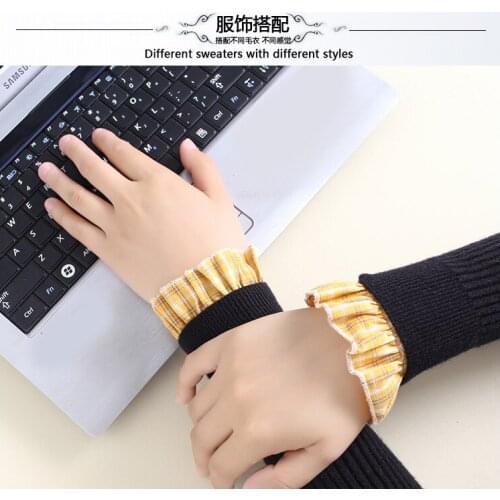 Womens Autumn Fake Sleeves Embroidery Floral Lace Detachable W Cuffs Wrinkled Women Girls Fake Flare Sleeves Floral Lace Pleated