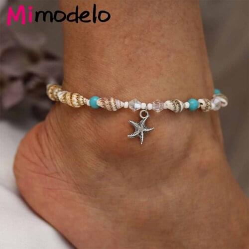Bohemian Starfish Pendant Anklets For Women Boho Natural Stone Beads Bracelets On the Leg Fashion Foot Jewelry Beach Accessories