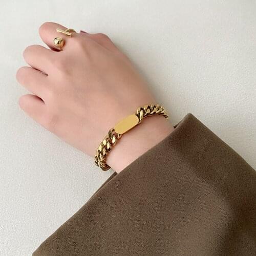 Flashbuy Fashion Stainless Steel Cuba Thick Chain Bracelet Women Male Fashion Gold Color Bracelets Minimalist Jewelry