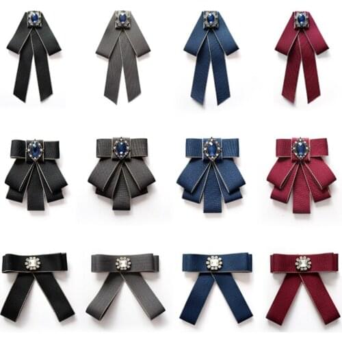 Women Vintage Elegant Pre-Tied Neck Tie Luxury Diamond Pearl Jewelry Ribbon Bow Tie Corsage for Shirts School Collar Clothes