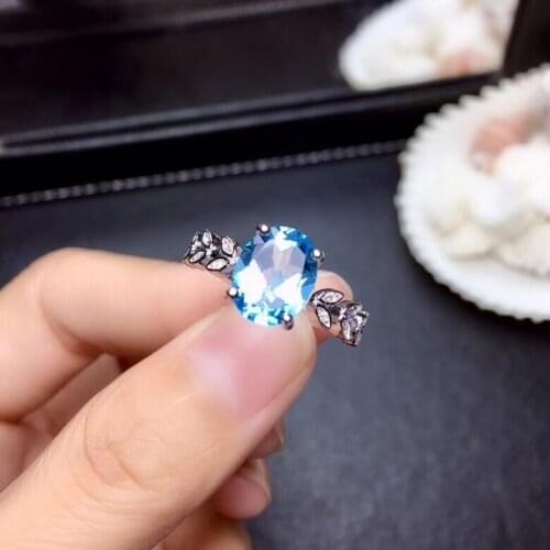 Retro Hemp flowers Branch square S925 silver natural blue topaz gem ring natural gemstone ring woman girl weddings gift jewelry
