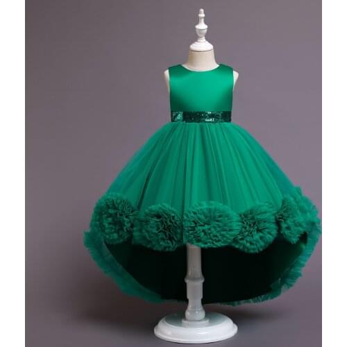 Kid Girl Sleeveless O-neck A-link Bow Draw Back Piano Performance Host Costumes Birthday Party Evening Tailing Princess Dress