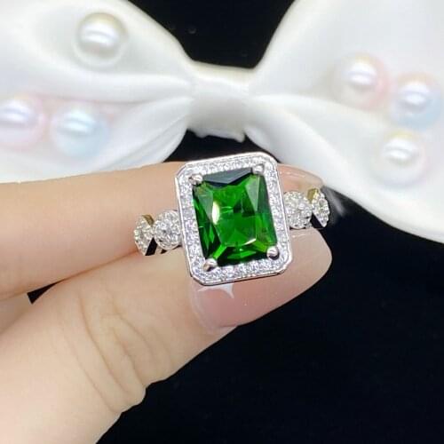 2021 Silver New Fashion Temperament Adjustable Ring Rectangular Emerald Tourmaline Group Inlaid Zircon For Women Jewelry Gift