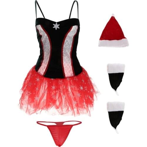 Miss Santa Costume Ladies Christmas Dress Hat Fancy Dress Babydoll Lingerie