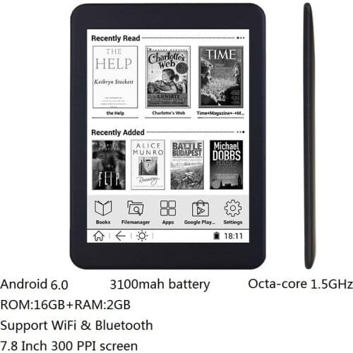 16GB E book 7.8 inch touch HD screen E-book reader Octa-core android WiFi Ereader Bluetooth audio E-ink 3100mah battery+earphone