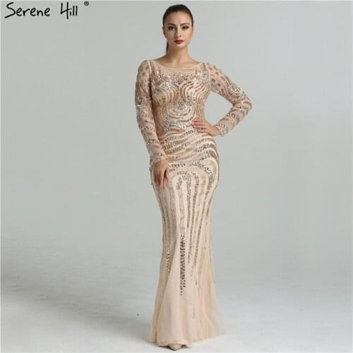 2020 High-end Luxury Beading Mermaid Evening Dresses Newest Long Sleeves Fashion Sexy Evening Gowns Real Photo LA6405