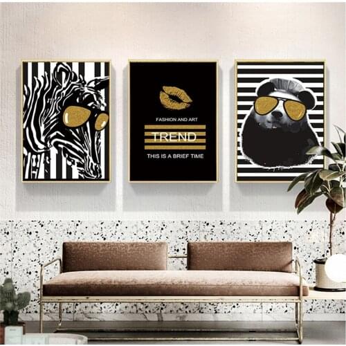 Abstract Black White Animal in Fashion Poster Canvas Print Painting Wall Art Living Room Home Decoration