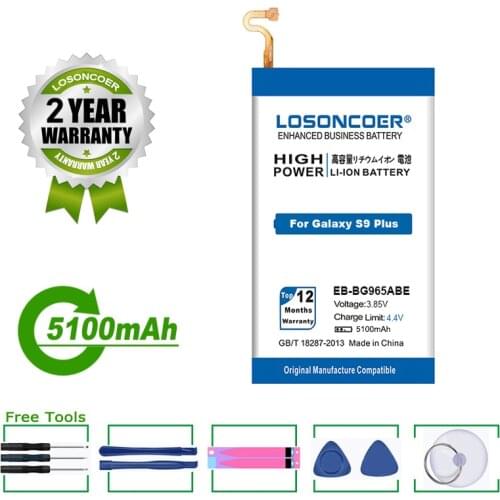 LOSONCOER Battery 5100mAh EB-BG965ABE For Samsung Galaxy S9+ / S9 Plus G9650 G965 G965F G965A G965T G965S G965R4 G965V Battery