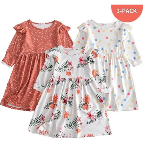 Bear Leader Baby Girls Casual Sweet Costumes New Fashion Kids Girl Floral Dots Dresses Chidlren Ruffles Cute Clothing 3-7 Years