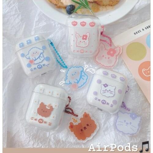 For AirPod 1 2 Case Cat Dog Transparent Clear Cute Cartoon Soft Silicone Cases for Apple Airpods pro Cover Funda Keychain